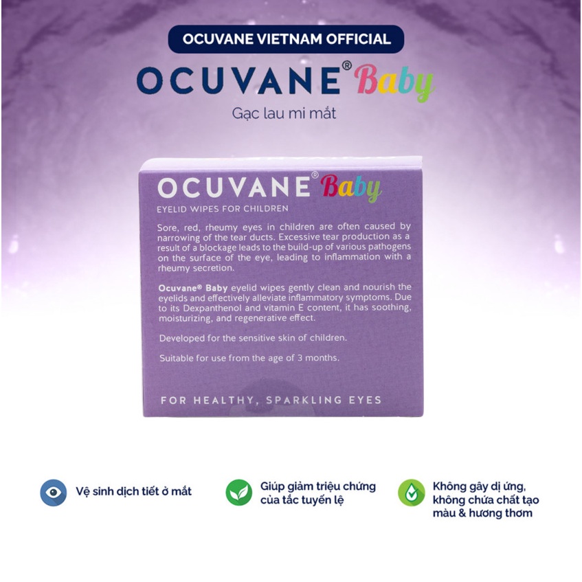 Miếng Lau Mi Mắt OCUVANE® BABY   KHÔNG GÂY KÍCH ỨNG,AN TOÀN CHO TRẺ