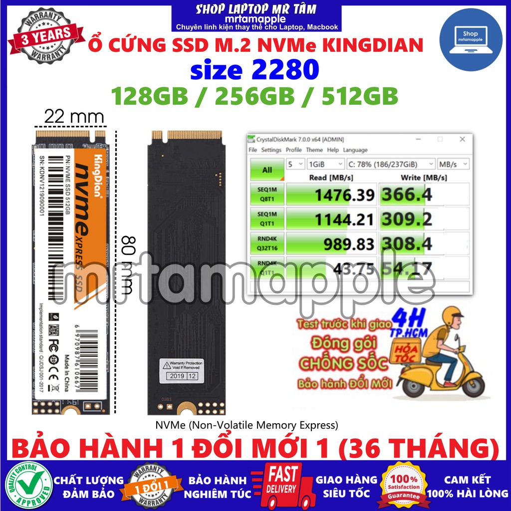 Ổ CỨNG SSD M2 NVME (2280) KINGDIAN NV480 (128GB / 256GB / 512GB) TỐC ĐỘ CAO