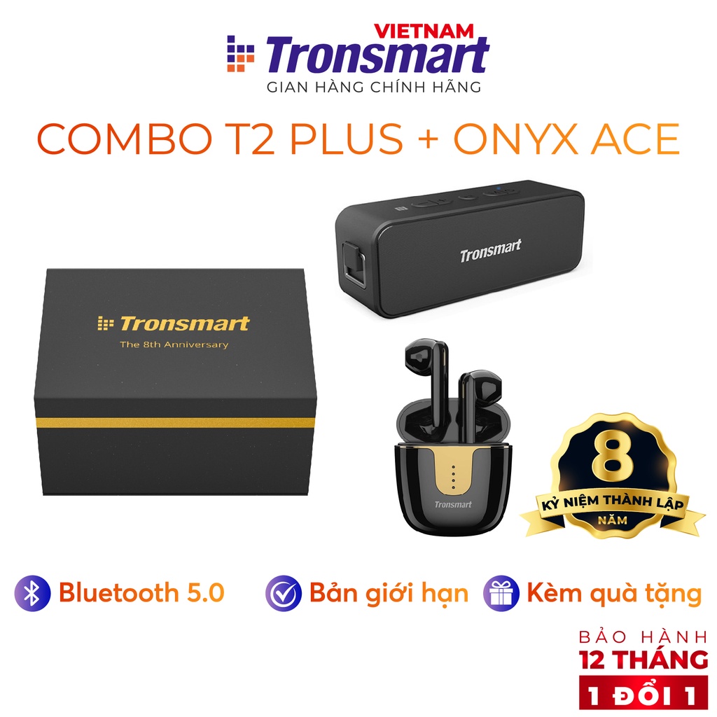 [Bản giới hạn kỉ niệm 8 năm thành lập] Combo loa Tronsmart T2 PLus + Tai nghe Onyx Ace - Kèm quà tặng - Hàng chính hãng