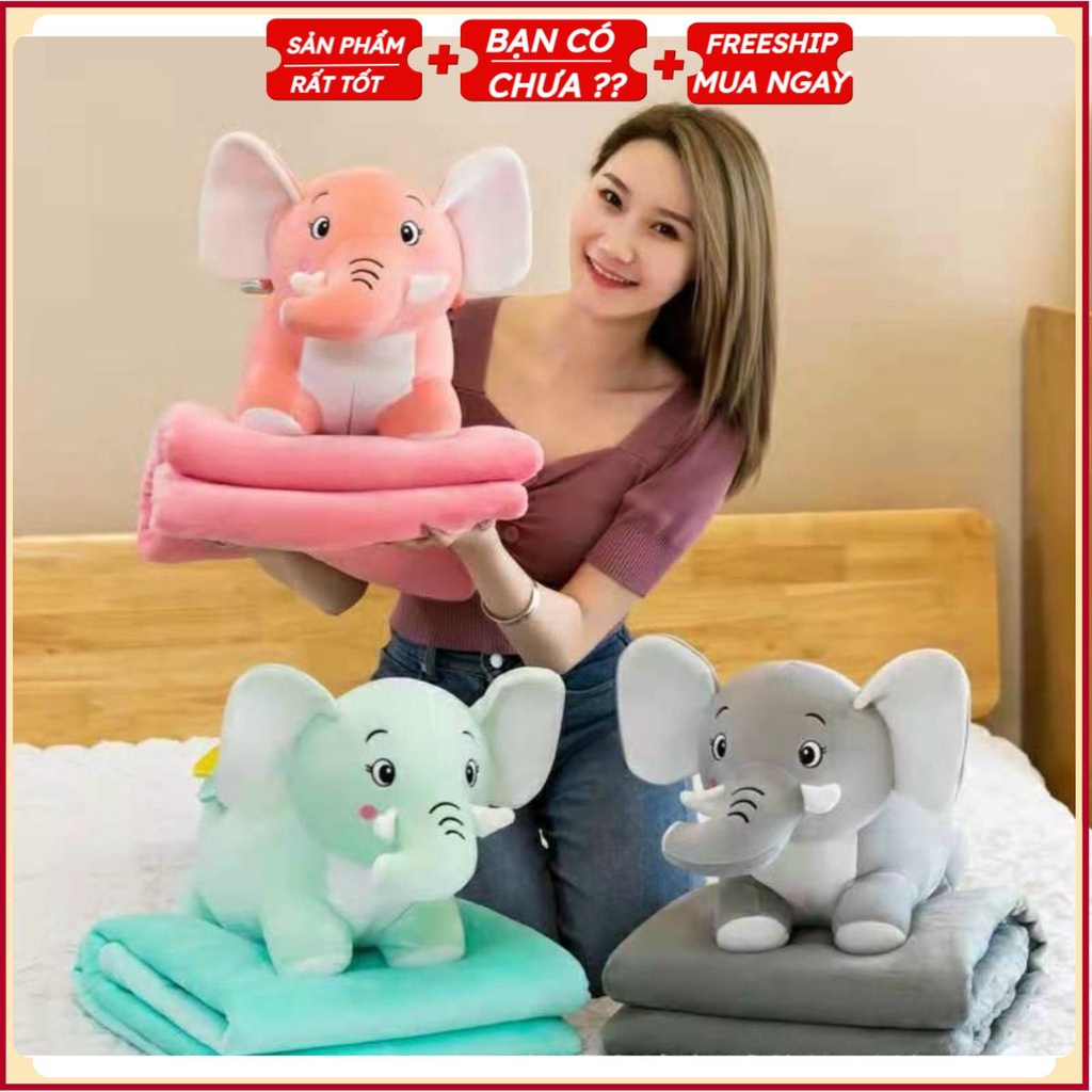 PVN29198 Bộ chăn gối văn phòng 2 trong 1 hình voi T2