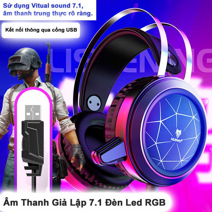 Tai Nghe Gaming NubWo N1 Âm Thanh Giả Lập 7.1 Đèn Led RGB Có Mic- Tai Nghe Chuyên Game Thủ Pubg , Ros, Liên Minh