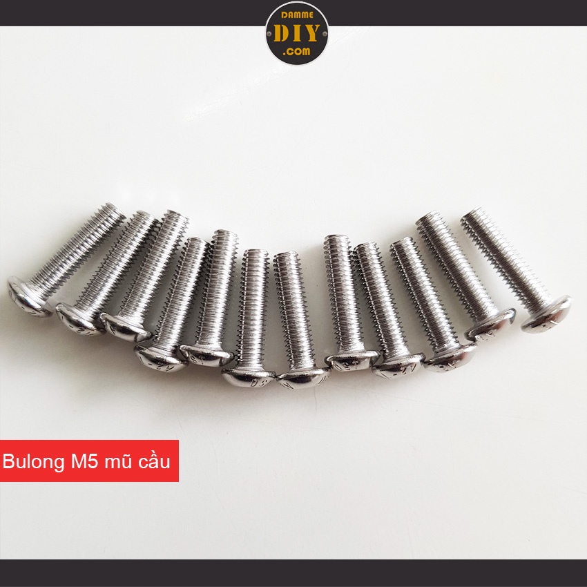 Bộ 10 Bulong Lục Giác Inox 304 4li  -  5li  Đầu Dù chỏm cầu