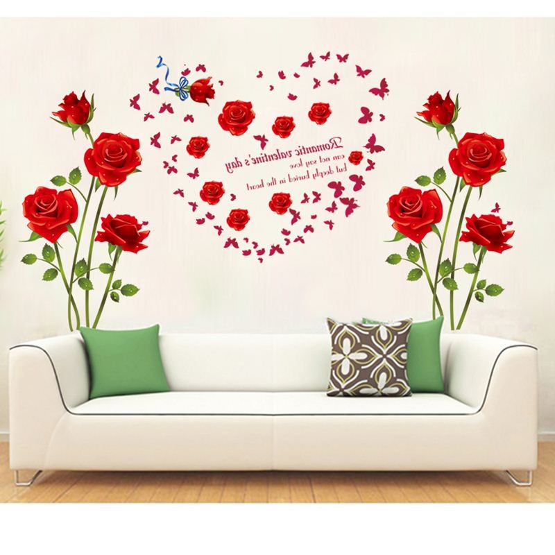 DECAL DÁN TƯỜNG HÌNH DÁN HOA HỒNG ĐỎ {kèm ảnh thật}