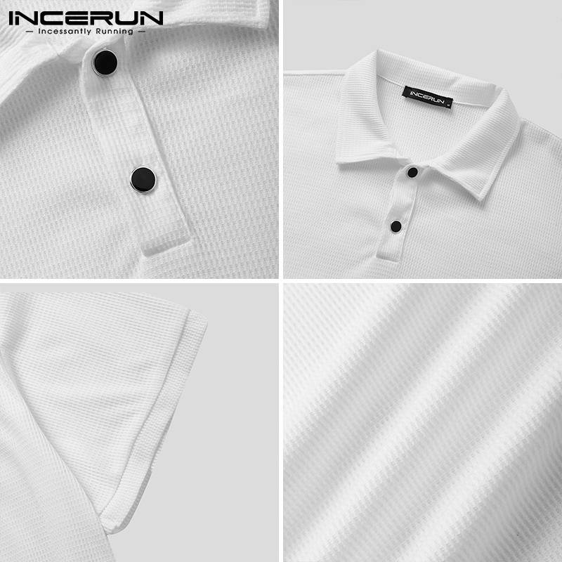 Áo thun polo INCERUN cổ bẻ ngắn tay phong cách Hàn Quốc thời trang 2 màu lựa chọn cho nam
