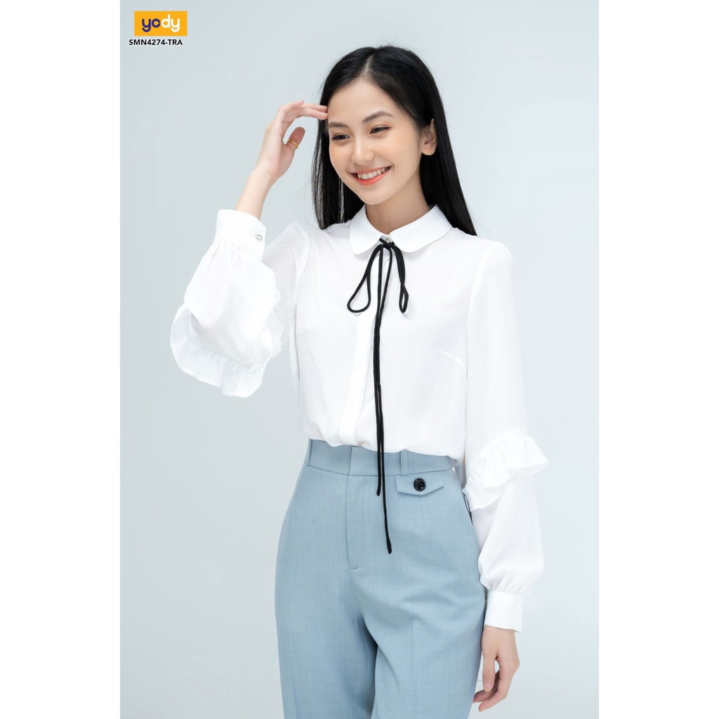 Áo Sơ Mi Nữ YODY Cổ Sen Tay Bèo, Áo Kiểu Công Sở Tay Dài Chất Voan Sang Chảnh SMN4274 New