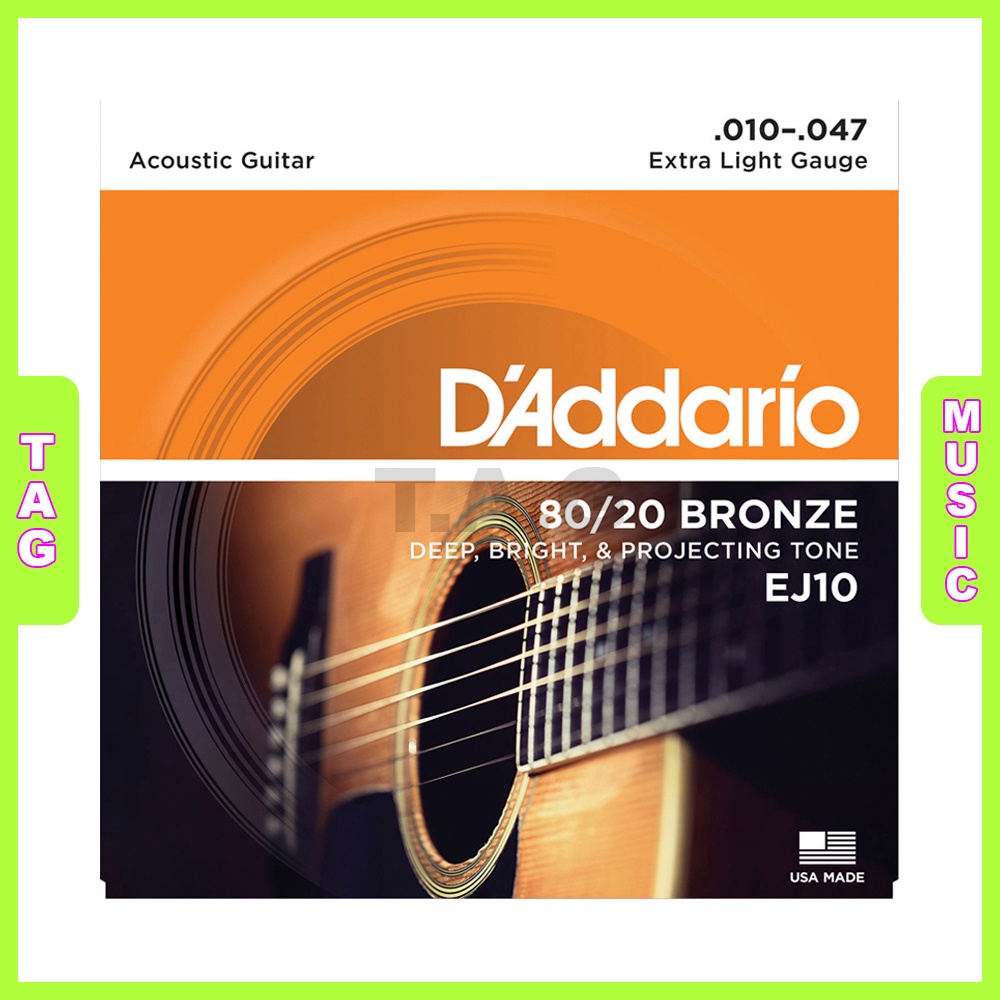 Dây sắt đàn Guitar Acoustic D’Addario EJ10 80/20 Bronze, Extra Light, Size 010-047