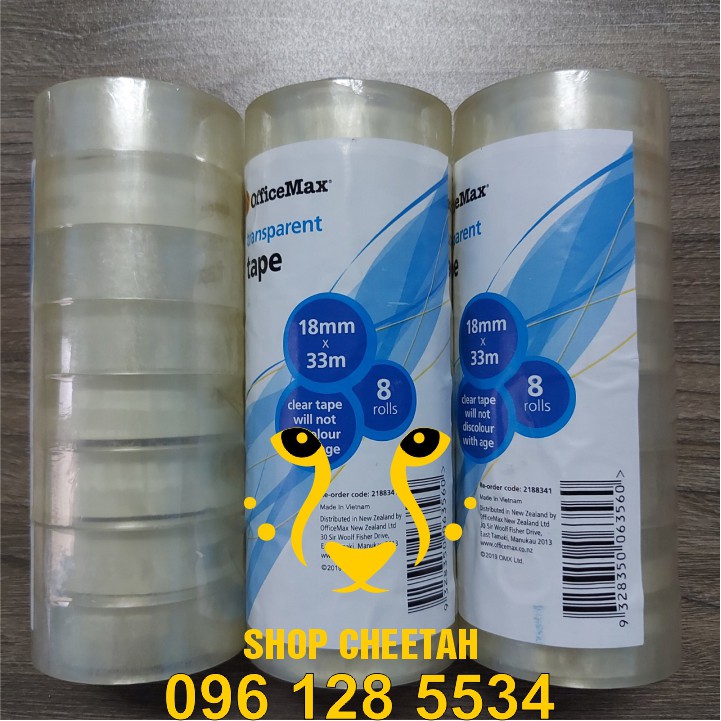 Băng dính văn phòng phẩm trong pha lê – Cây 8 cuộn (18mm*33m) – Transparent Tape – Sản phẩm của New Zealand