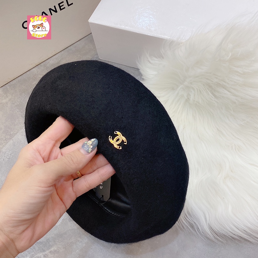 Mũ nồi dạ lông cừu ép cao cấp  viền da logo Chanel form chuẩn auth
