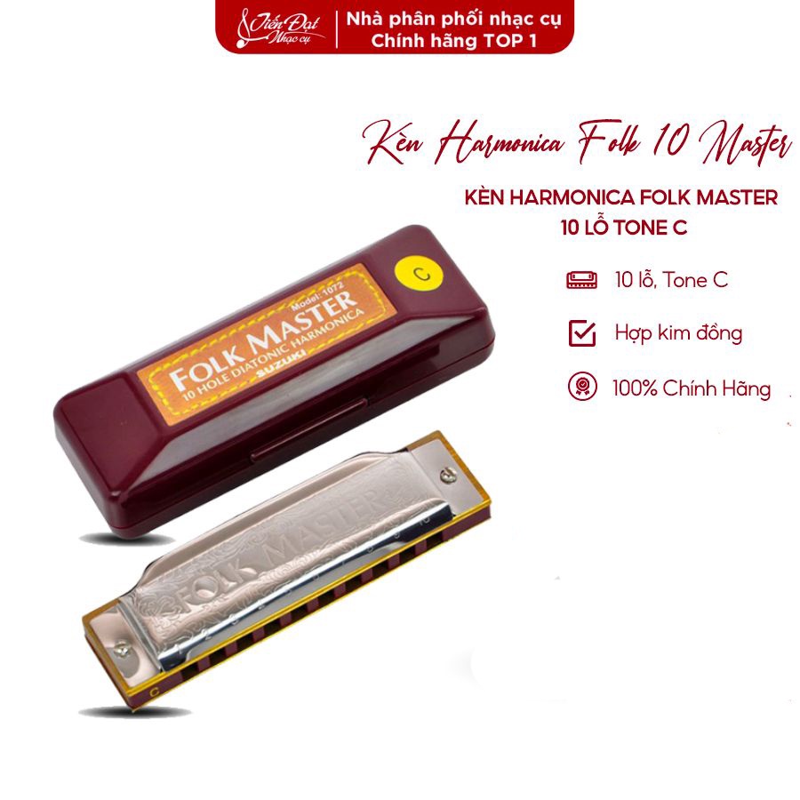 Kèn Harmonica Folk 10 Master 10 Lỗ Cấu Tạo Note Đa Dạng, 20 Lưỡi Gà, Hợp Kim Đồng 0,9mm