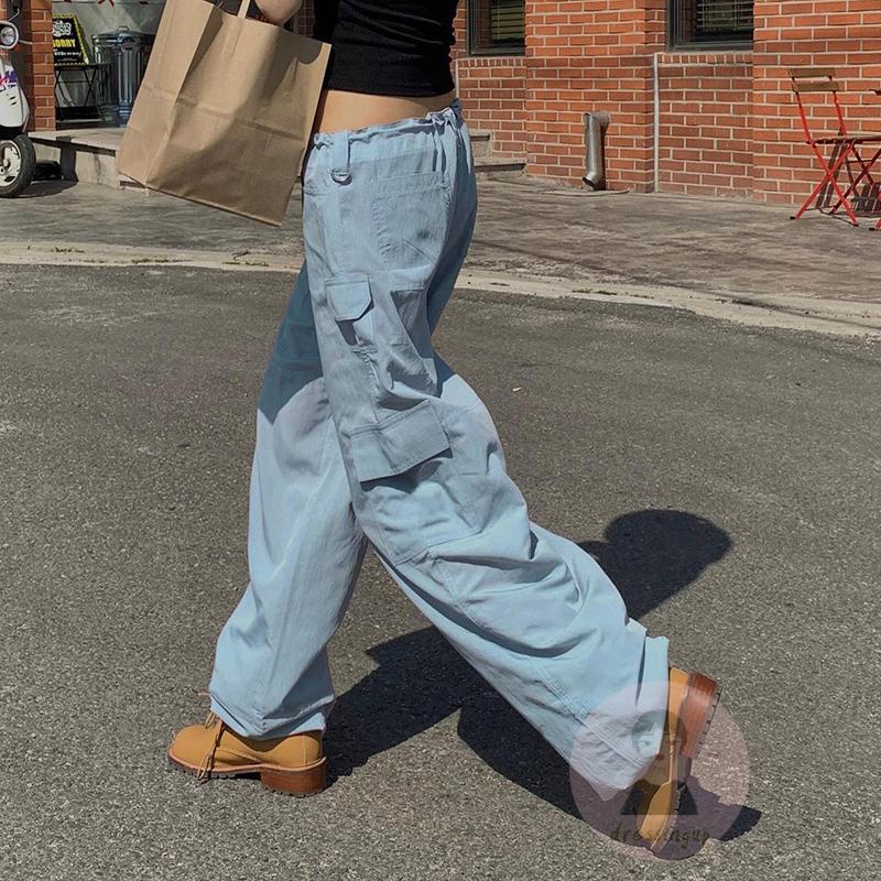 Quần Dài Lưng Thấp Dáng Rộng Màu Sắc Cá Tính Cho Nữ