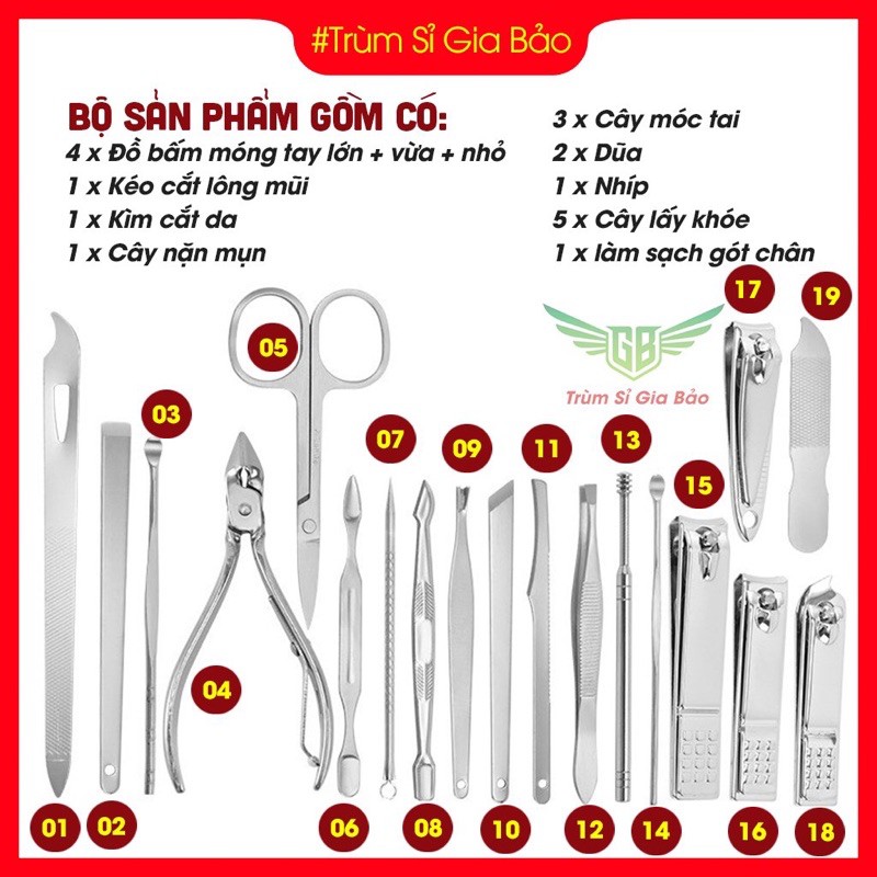 Bộ bấm móng tay làm đẹp 19 chi tiết , bộ kìm bấm móng gọn nhẹ , tiện dụng sang - xịn - mịn.