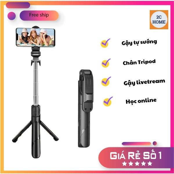 Gậy Chụp Ảnh Tự Sướng Tripod Livestream 3 chân có Điều Khiển Bluetooth đi kèm pin có sẵn