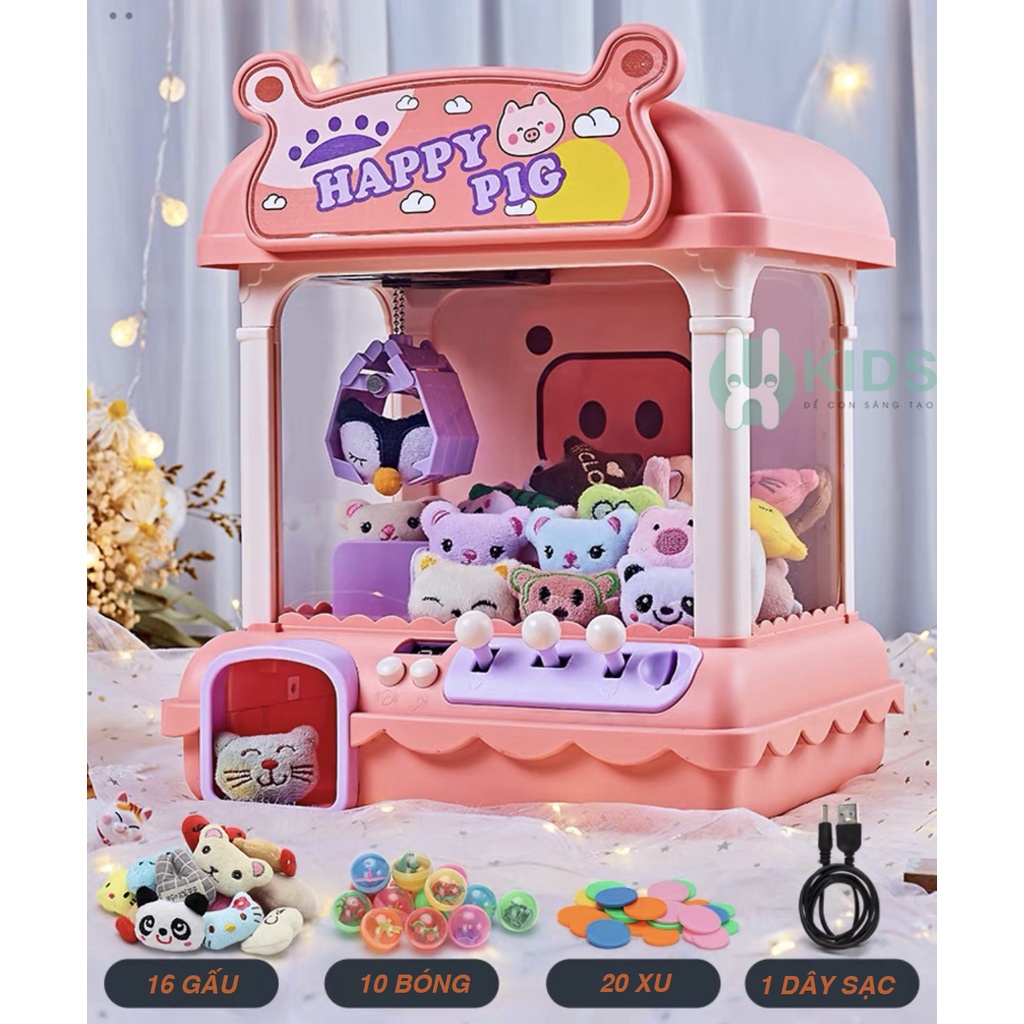 Máy gắp thú bông cỡ lớn sẵn 20 gấu 20 bóng 20 xu mẫu mới 3 cần điều khiển có hiệu ứng đèn nhạc kèm sạc usb cho trẻ em