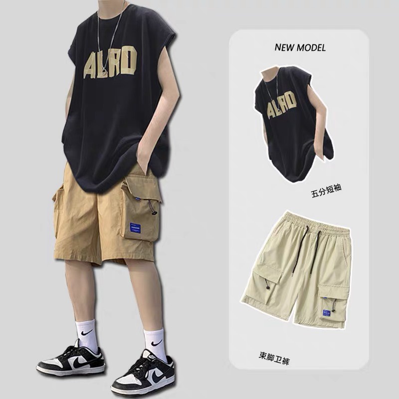 Set quần kaki túi logo xanh và áo ba lỗ ALRD cool ngầu danh cho nam có bán lẻ