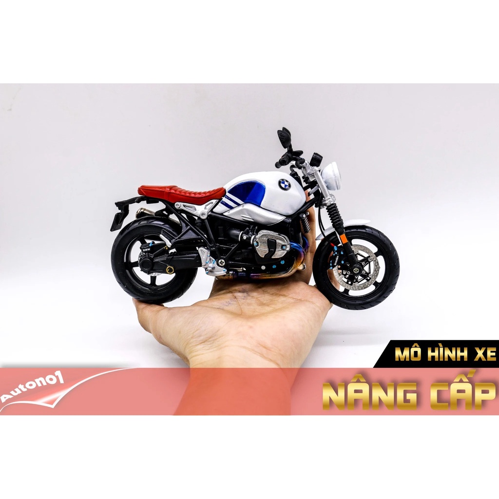 MÔ HÌNH XE ĐỘ BMW R NINE T WHITE BLUE TỈ LỆ 1:12 AUTONO1 D190