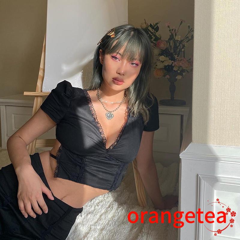 Áo Thun Lửng Ngắn Tay Cổ Tim Phong Cách Quyến Rũ Dành Cho Nữ