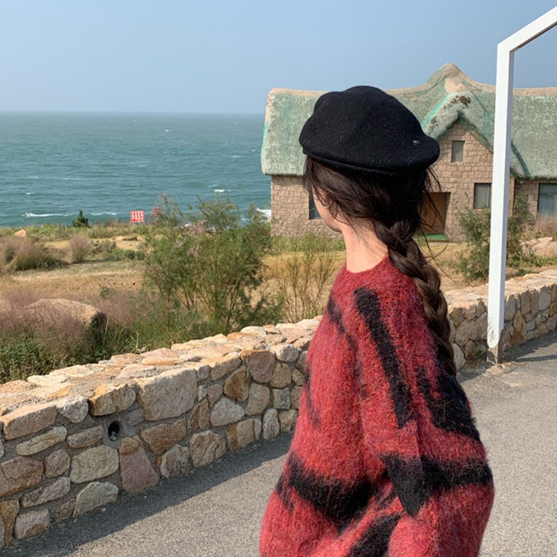 Áo Sweater Dệt Kim Tay Dài Kẻ Sọc Màu Gradient Cá Tính Cho Nữ