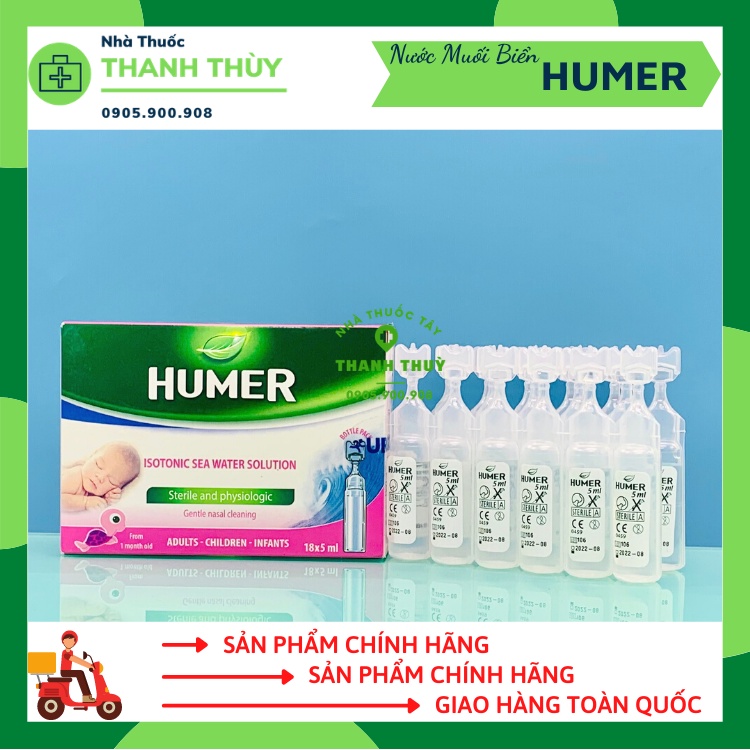 🅼🅰🅳🅴 🅸🅽 🅵🆁🅰🅽🅲🅴 HUMER UNIDOSES Hộp 18 ống x 5ml  Dung Dịch Muối Biển Vệ Sinh Mũi Cho Bé