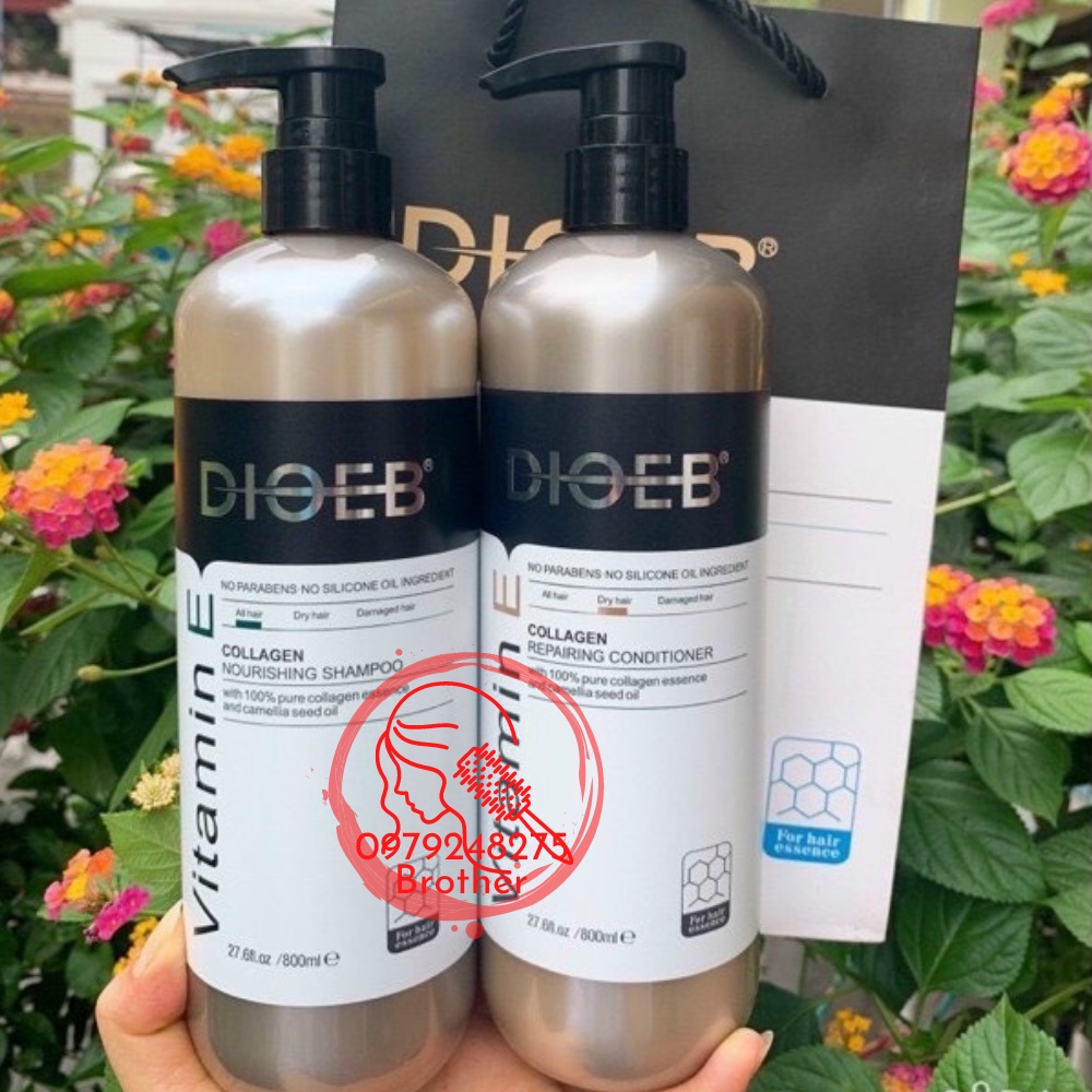 Cặp Dầu Gội Xả Dioeb Vitamin E Collagen 800ML - Phục Hồi Tóc Hư Tổn, Chống Rụng, Kích Thích Mọc Tóc