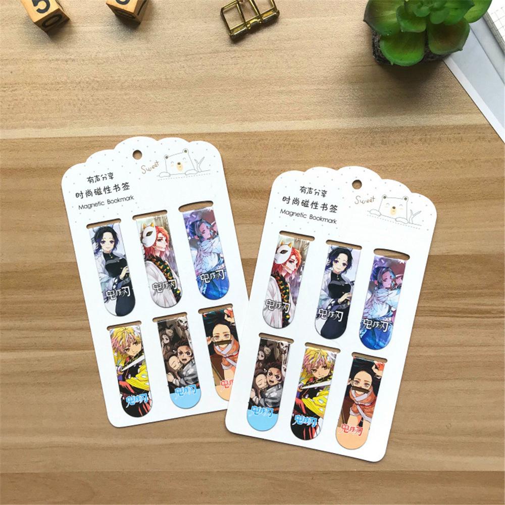 Set 6 Thẻ Đánh Dấu Trang Sách Hình Anime Demon Slayer Kimetsu No Yaiba