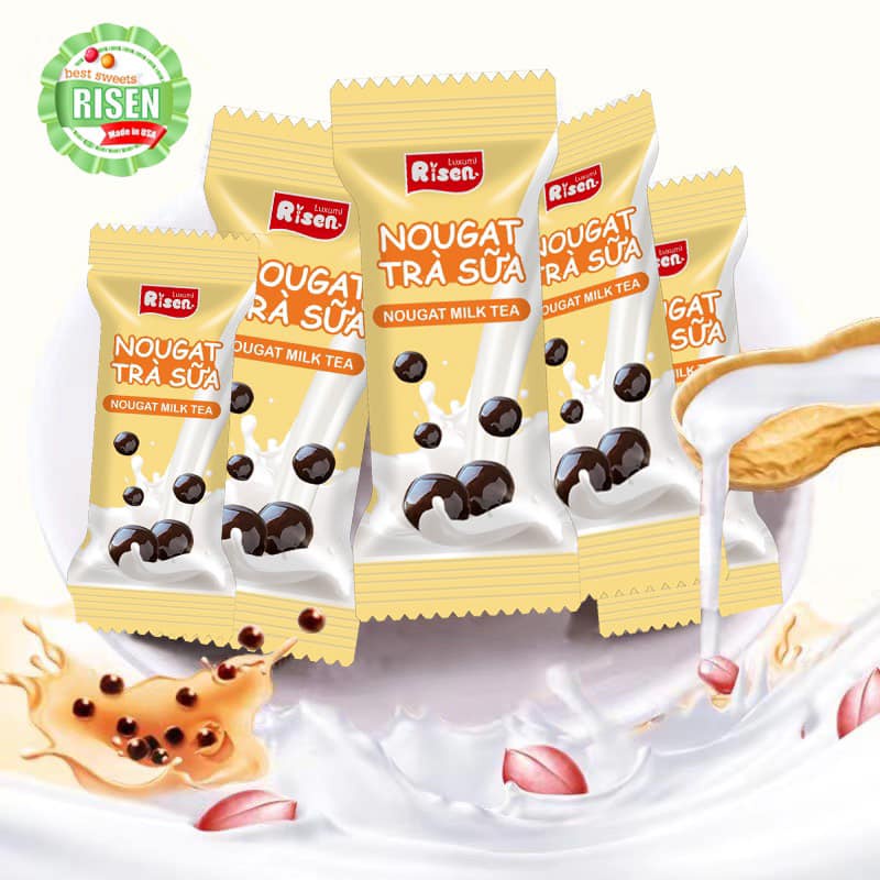 Kẹo Nougat Trà sữa trân châu đường đen gói 350g hithot