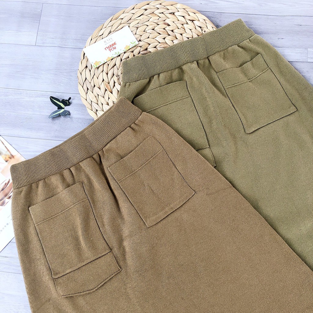 Chân Váy Len Dài Váy Len Midi Dáng A Hai Túi Trước Siêu Xinh