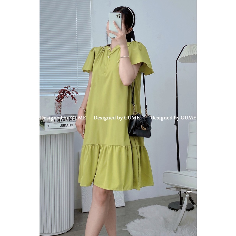 Đầm Bầu Công Sở - Váy Bầu GUME VÁY XANH NÕN CHUÔI ĐUÔI CÁ TAY XÒE_GM045