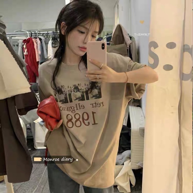 Áo phông 3158, áo thun tay lỡ form rộng chất cotton in chữ gance