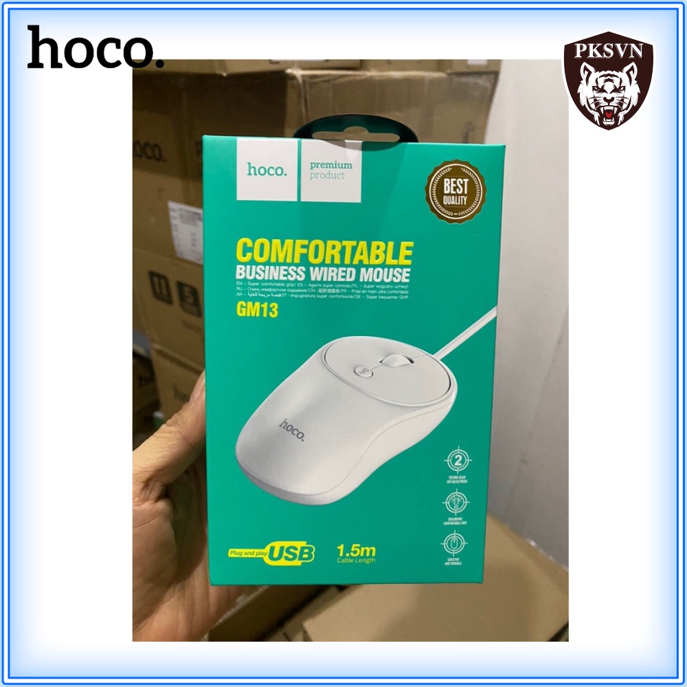 Chuột Máy Tính Có Dây Chính Hãng Hoco GM13 - Chuột Laptop Nút 4D Cao Cấp DPI 1000/1600 Dài 1.5M Chất Liệu ABS - BH 1 Năm