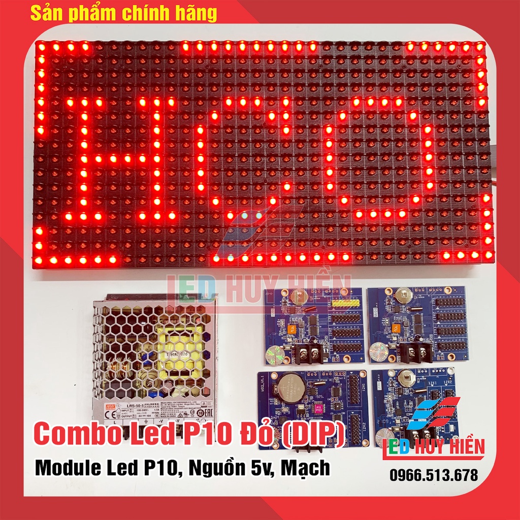 Combo Led p10 màu đỏ (Từ 1 đến 6 module), card HD, Nguồn 5V