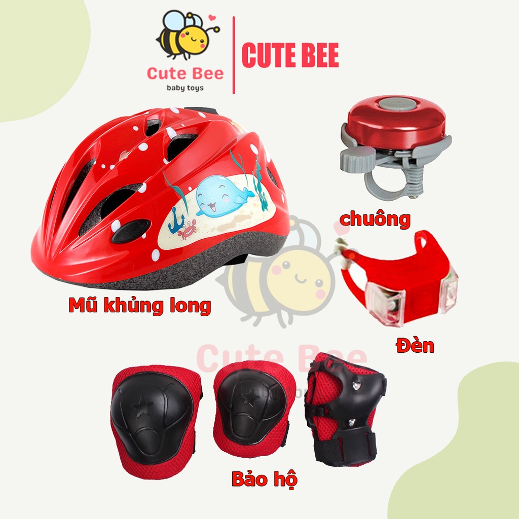 Combo Mũ bảo hiểm, bảo hộ, chuông, đèn