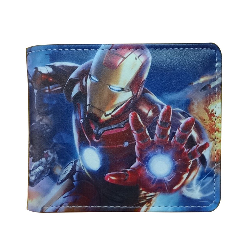 Ví gập dáng ngắn chất liệu da PU in họa tiết nhân vật Marvel thời trang cho nam