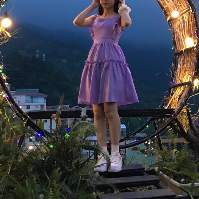 Váy babydoll màu tím hai dây dễ thương (pass lại mặc 1 lần chụp mẫu ảnh) *ảnh thật* váy hai dây siêu dễ thương dễ