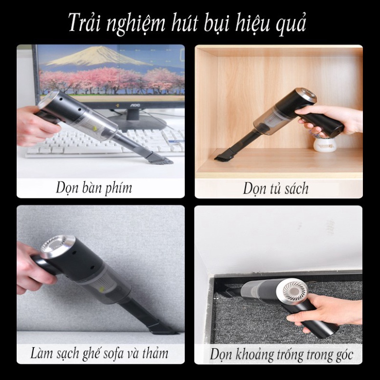 Máy Hút Bụi Mini Cầm Tay Ô Tô - Bàn Phím - Ga Giường Để Bàn Sạc Điện Không Dây  Lực Hút Khỏe
