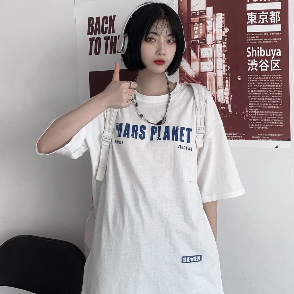 Áo thun Mars RUBY chất cotton co dãn 4 chiều 2 màu Đen, Trắng, from rộng tay lỡ unisex, in trước sau