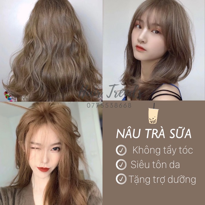 (Không tẩy tóc)Thuốc nhuộm tóc màu NÂU TRÀ SỮA tặng kèm trợ dưỡng,màu nhuộm Chiko-Hairtrends shop (CCK6.31)