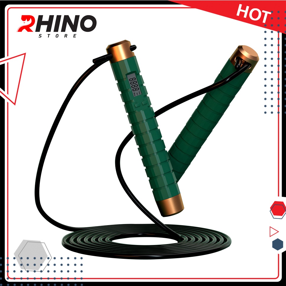 Dây nhảy thể thao, lõi thép cao cấp Rhino J501 tự động đếm số, tích hợp đo calo, quãng đường, độ dài dây tùy chỉnh