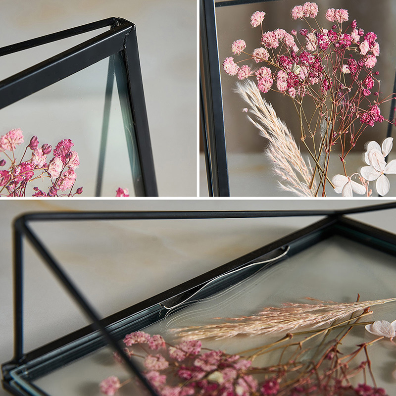 Khung ảnh kim loại mẫu hoa khô phòng khách kiểu Châu Âu sáng tạo Khung kính hình học ins đơn giản Khung ảnh 6 inch
