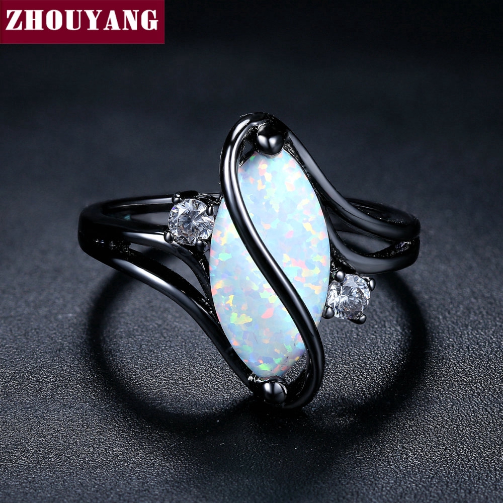 ZHOUYANG Vòng For the phụ nữ Oval Opal Đá Cubic Zirconia Jewelry Black Gold màu sắc Nhẫn thời trang Đảng quà tặng 2020 nóng bán R642