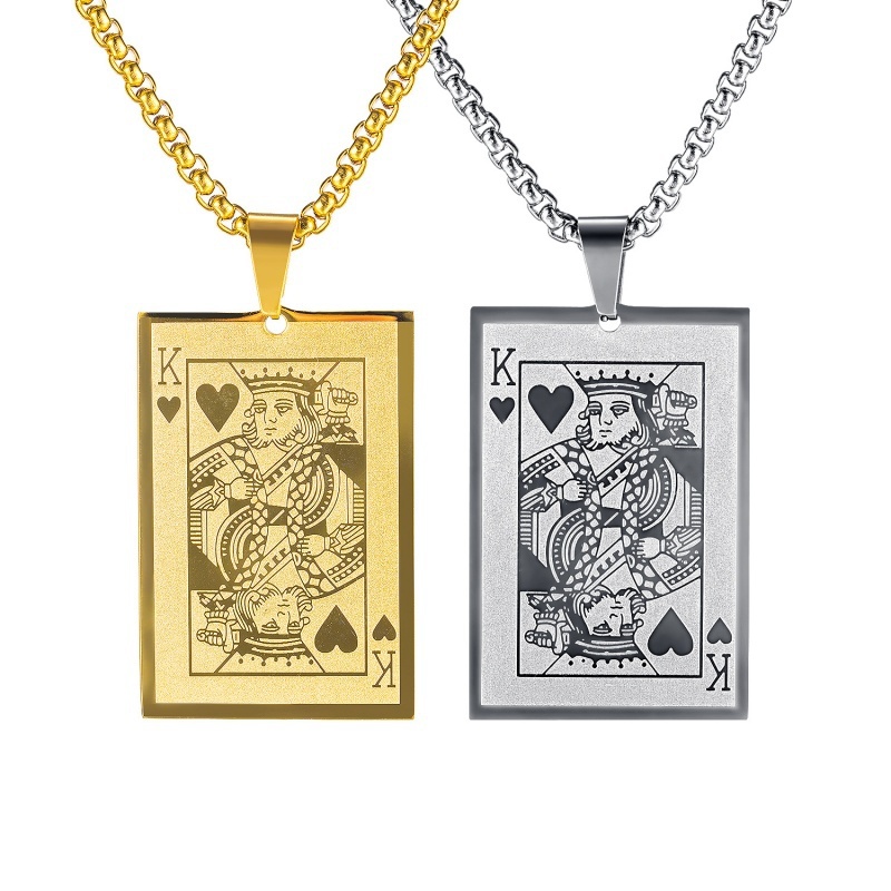 Vòng cổ Mặt Thẻ Khắc Chữ King Heart K Thời Trang Cho Nam