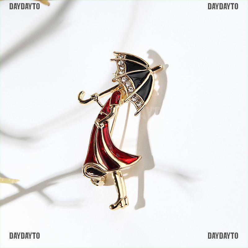 Ghim cài áo hình cây dù đính đá pha lê tráng men độc đáo