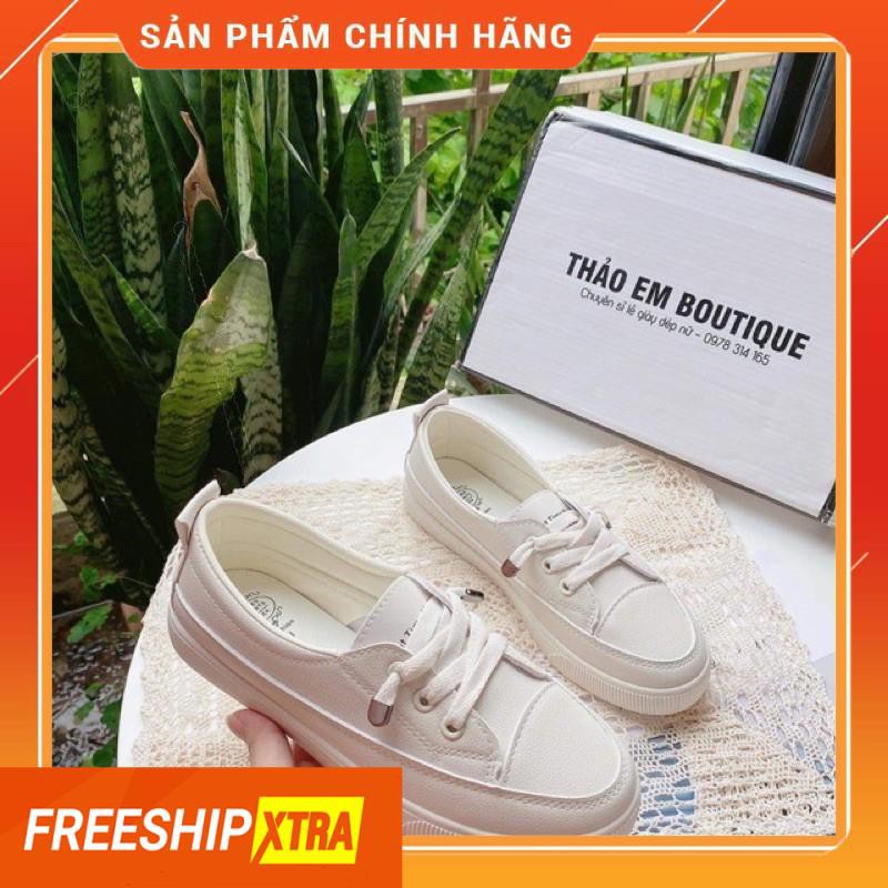 Giày thể thao Slip On lười nữ đế bằng 2cm siêu đẹp 2 màu ( Kem/ Trắng )