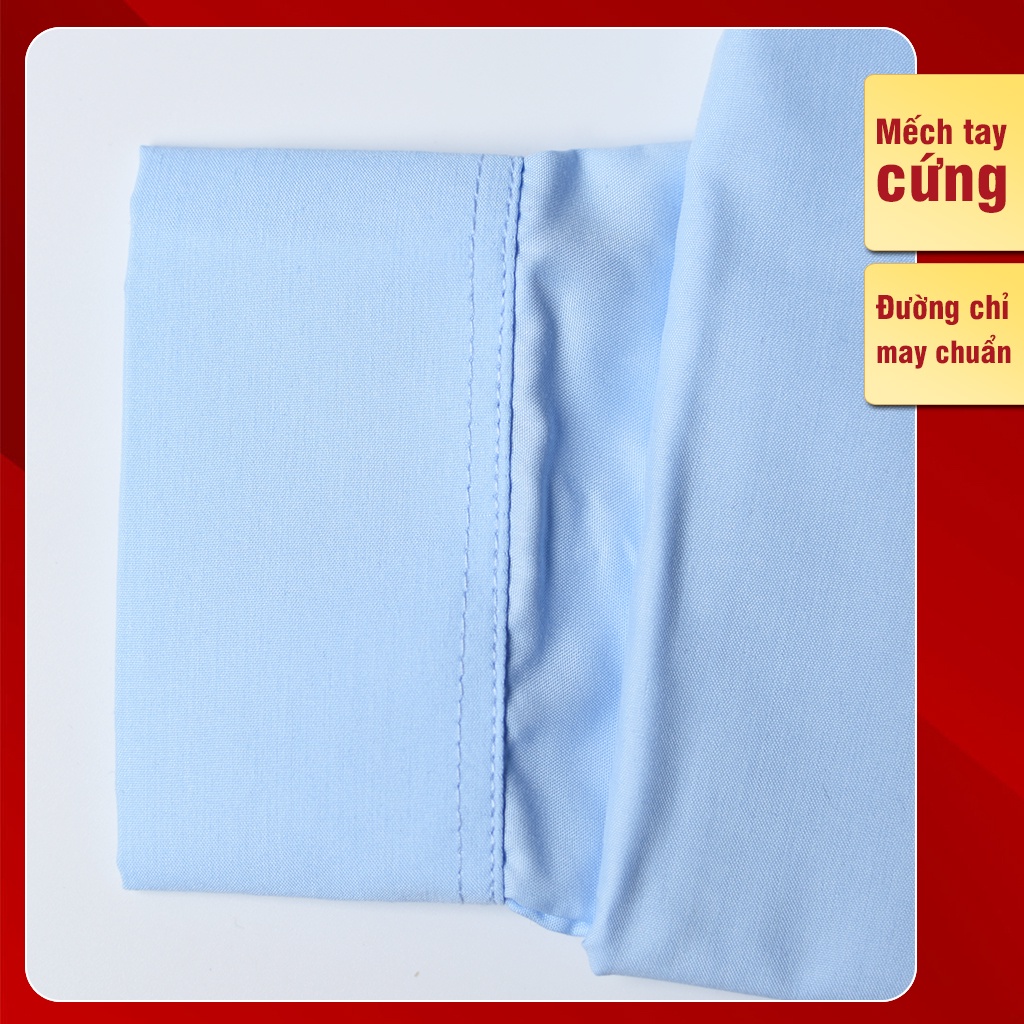 Áo sơ mi nữ lụa trơn công sở dài tay màu xanh nhạt, mềm mịn không nhăn, thiết kế theo phong cách sơ mi nữ Hàn Quốc