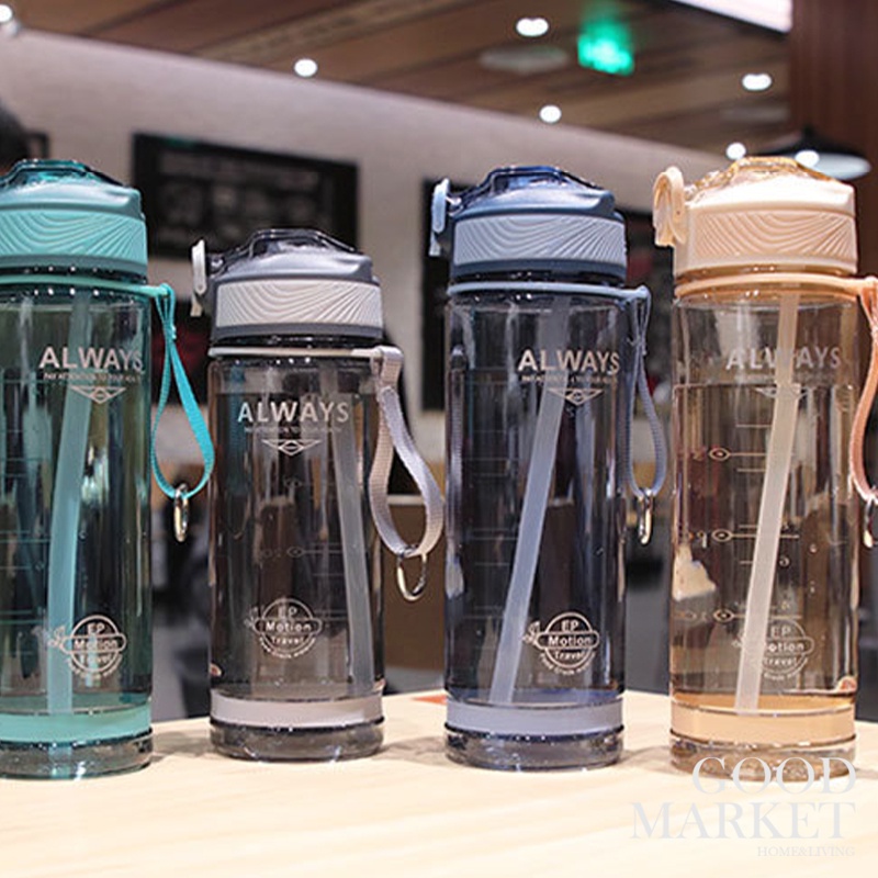 Bình Nước Nhựa 800ML An Toàn Không BPA Chống Tràn Có Ống Hút Tiện Dụng Cho Nam