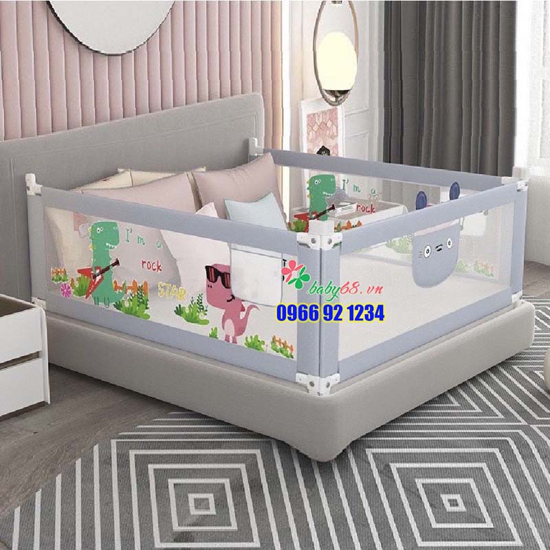 Thanh chắn giường V-BABY khủng long mẫu Mới 2022 - Chặn giường cho bé dạng trượt cao 90cm