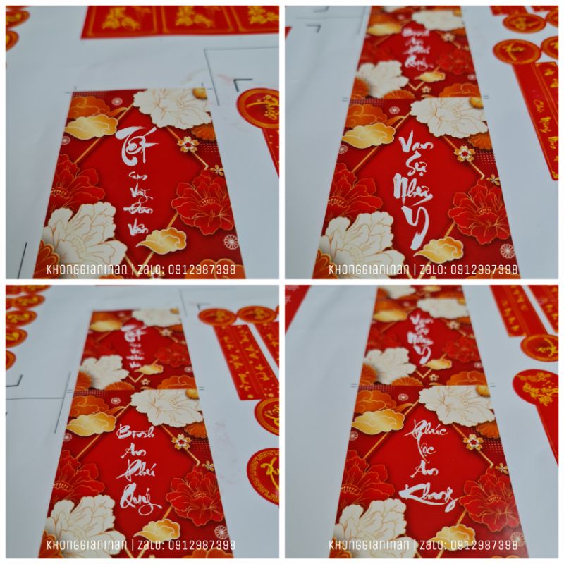 12 Tem Decal Dán Hủ Mứt - Bánh Tết - Chữ "VẠN SỰ NHƯ Ý" Siêu Sang KT 7x10cm