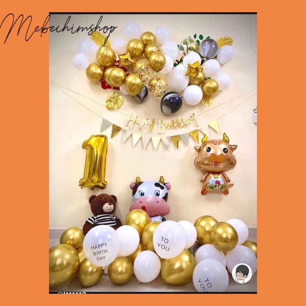 Set Bóng Bay Trang Trí Sinh Nhật Năm Trâu Vàng Cho Bé Trai/ Bé Gái HN02