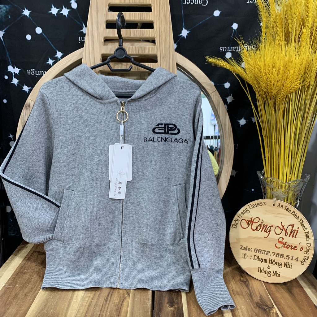 Áo Khoác Len Dây Kéo Có Nón Dáng Rộng Cao Cấp Ulzzang