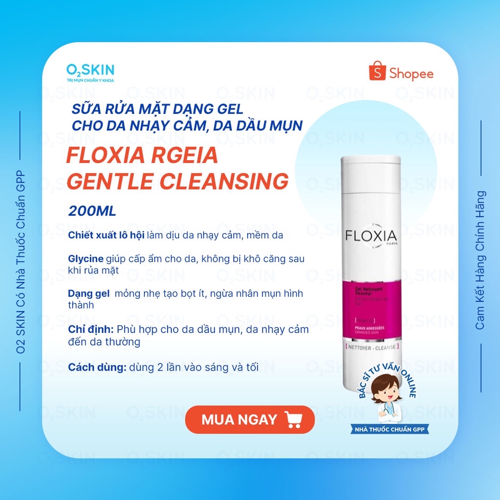 Sữa Rửa Mặt Dạng Gel Floxia Rgeia Gentle Cleansing Phù Hợp Cho Da Nhạy Cảm, Da Dầu Mụn 200ml
