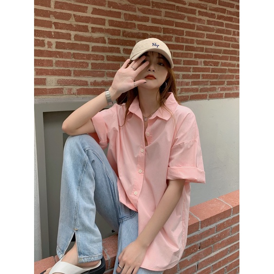 Áo Sơ Mi Ngắn Tay Dáng Rộng Kiểu Vintage Pháp Thời Trang Mùa Hè Cho Nữ
